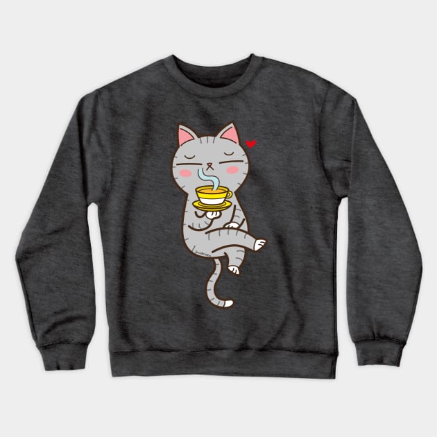 Coffee loving cat Crewneck Sweatshirt by doodletales